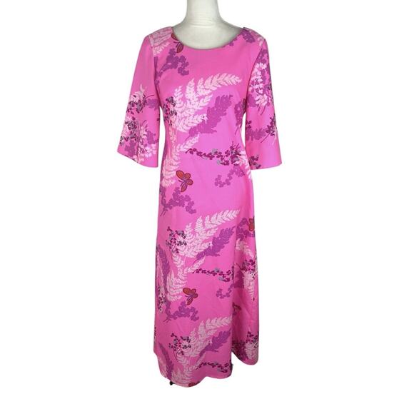 Liberty House Vintage 1970’s Hawaiian Maxi Dress Pink 3/4 Sleeve Size 8 - Picture 1 of 8